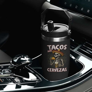 Tacos and Cervezas Flip Straw Tumbler Funny Skeleton Drinking Beer Lovers TS14 Print Your Wear