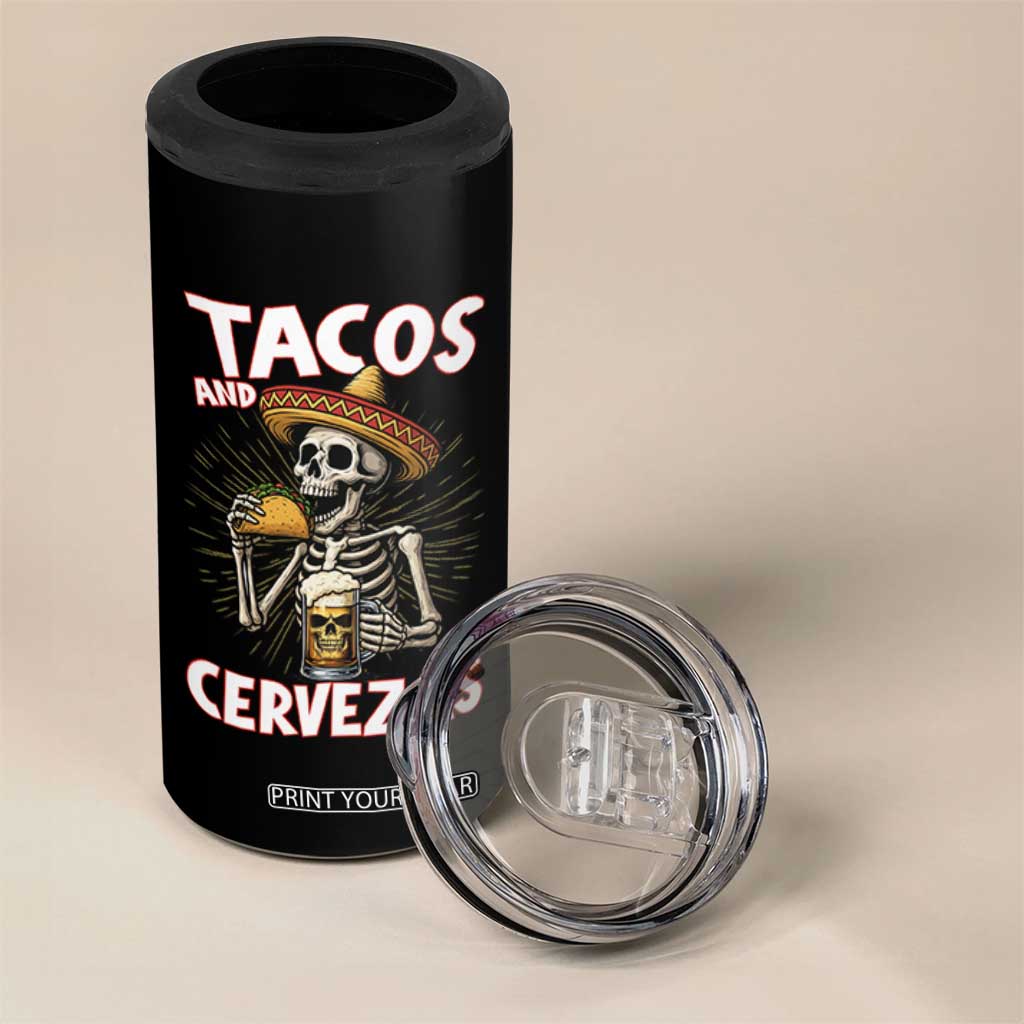 Tacos and Cervezas 4 in 1 Can Cooler Tumbler Funny Skeleton Drinking Beer Lovers TS14 Print Your Wear