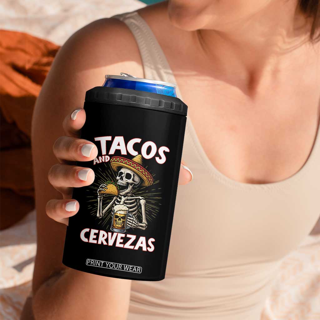 Tacos and Cervezas 4 in 1 Can Cooler Tumbler Funny Skeleton Drinking Beer Lovers TS14 Print Your Wear