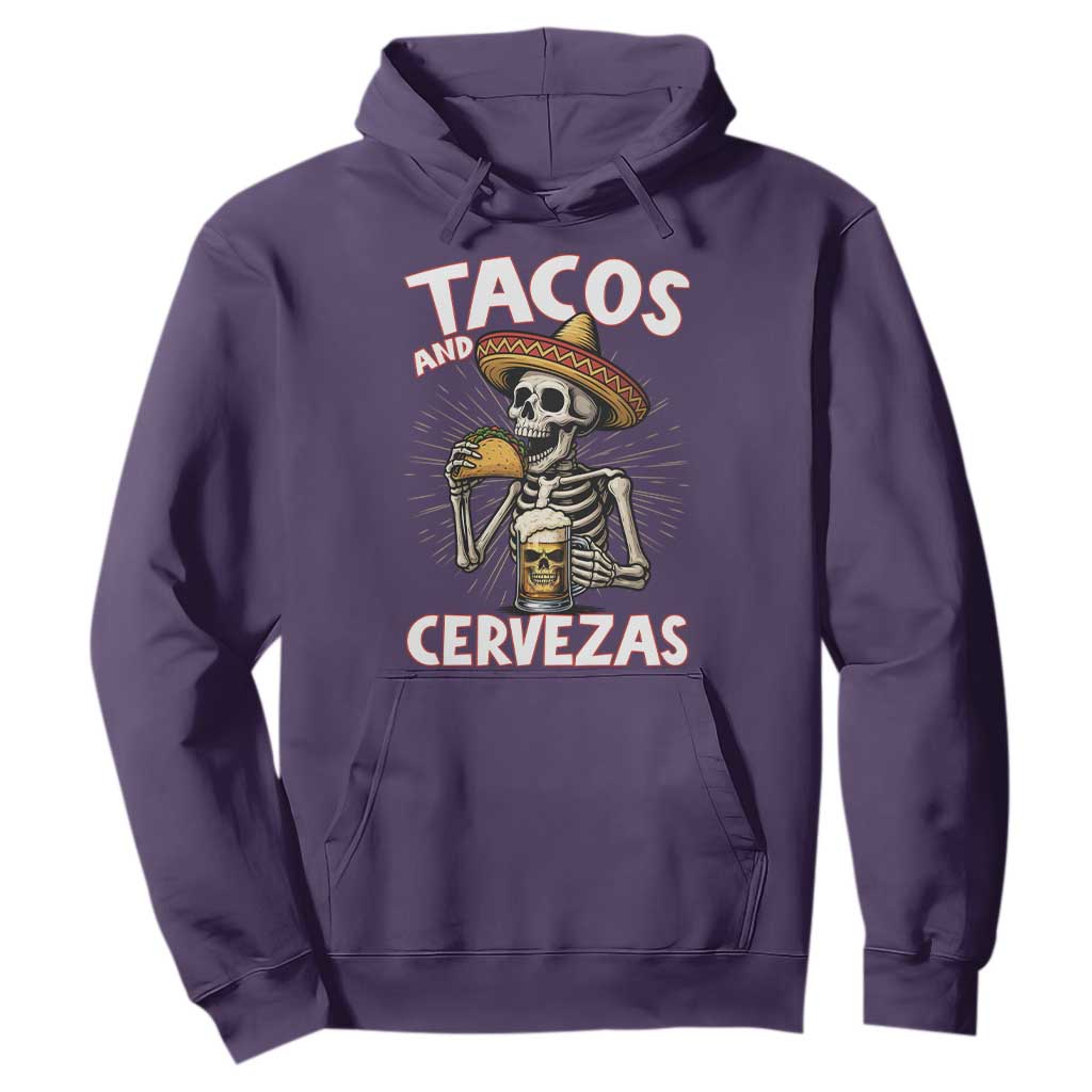 Tacos and Cervezas Hoodie Funny Skeleton Drinking Beer Lovers TS14 Purple Print Your Wear