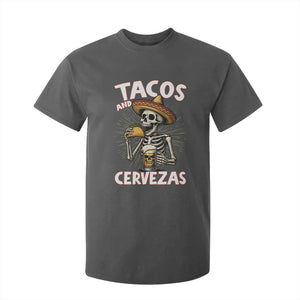 Tacos and Cervezas T Shirt For Kid Funny Skeleton Drinking Beer Lovers TS14 Dark Heather Print Your Wear