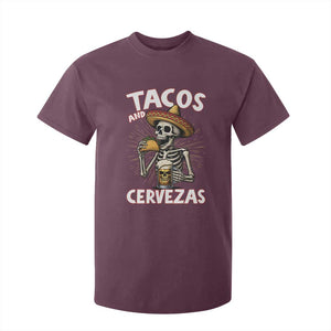 Tacos and Cervezas T Shirt For Kid Funny Skeleton Drinking Beer Lovers TS14 Maroon Print Your Wear