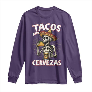 Tacos and Cervezas Long Sleeve Shirt Funny Skeleton Drinking Beer Lovers TS14 Purple Print Your Wear