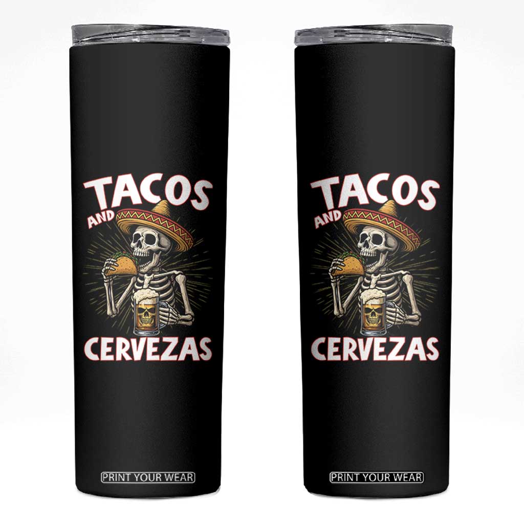 Tacos and Cervezas Skinny Tumbler Funny Skeleton Drinking Beer Lovers TS14 Black Print Your Wear