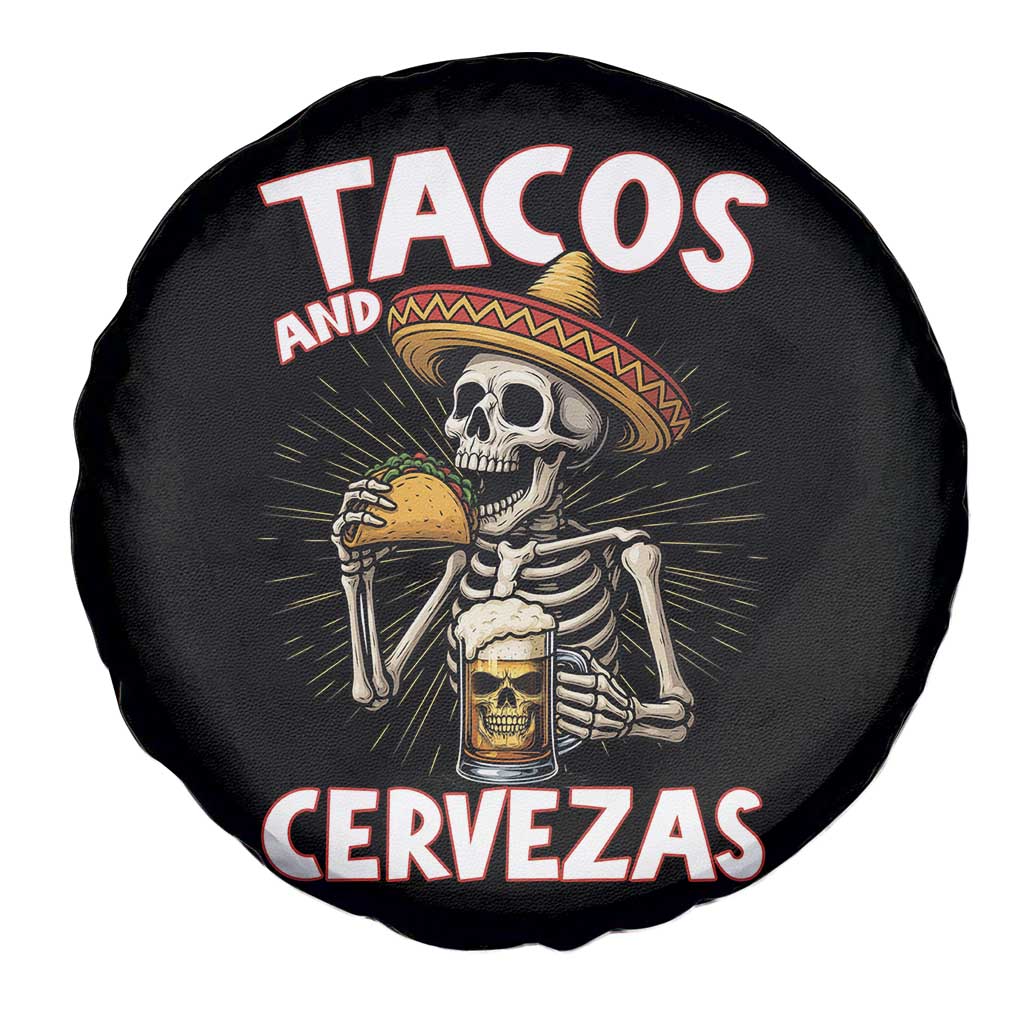 Tacos and Cervezas Spare Tire Cover Funny Skeleton Drinking Beer Lovers TS14 Print Your Wear