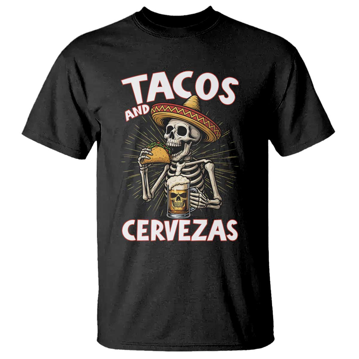 Tacos and Cervezas T Shirt Funny Skeleton Drinking Beer Lovers TS14 Black Print Your Wear