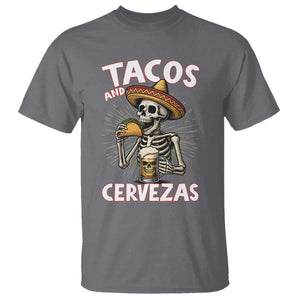 Tacos and Cervezas T Shirt Funny Skeleton Drinking Beer Lovers TS14 Charcoal Print Your Wear