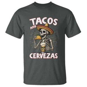 Tacos and Cervezas T Shirt Funny Skeleton Drinking Beer Lovers TS14 Dark Heather Print Your Wear