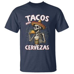 Tacos and Cervezas T Shirt Funny Skeleton Drinking Beer Lovers TS14 Navy Print Your Wear