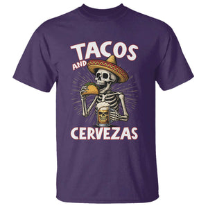 Tacos and Cervezas T Shirt Funny Skeleton Drinking Beer Lovers TS14 Purple Print Your Wear
