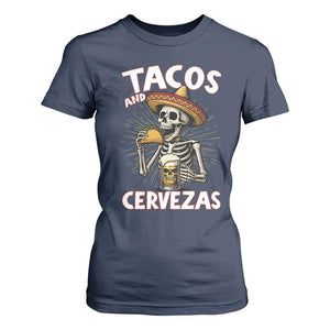 Tacos and Cervezas T Shirt For Women Funny Skeleton Drinking Beer Lovers TS14 Navy Print Your Wear