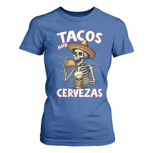 Tacos and Cervezas T Shirt For Women Funny Skeleton Drinking Beer Lovers TS14 Royal Blue Print Your Wear
