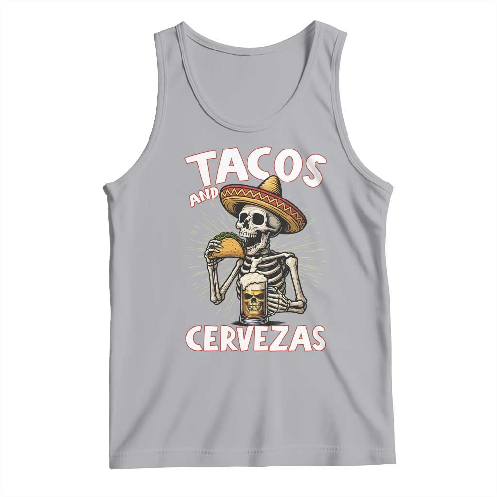 Tacos and Cervezas Tank Top Funny Skeleton Drinking Beer Lovers TS14 Athletic Heather Print Your Wear