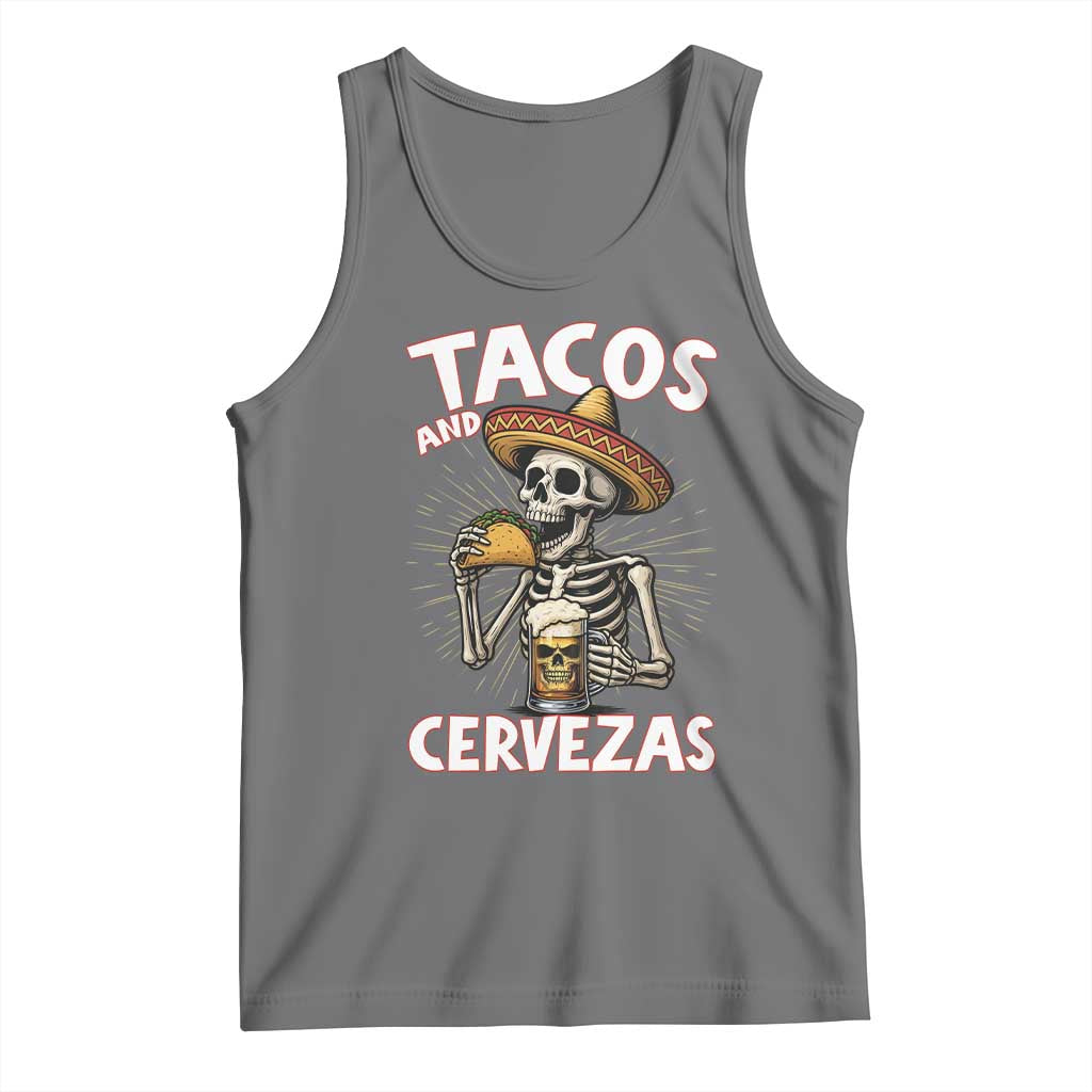 Tacos and Cervezas Tank Top Funny Skeleton Drinking Beer Lovers TS14 Black Heather Print Your Wear