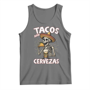 Tacos and Cervezas Tank Top Funny Skeleton Drinking Beer Lovers TS14 Black Heather Print Your Wear