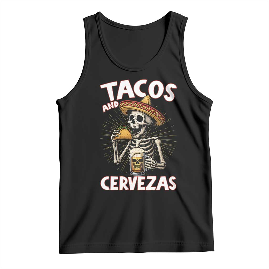Tacos and Cervezas Tank Top Funny Skeleton Drinking Beer Lovers TS14 Black Print Your Wear