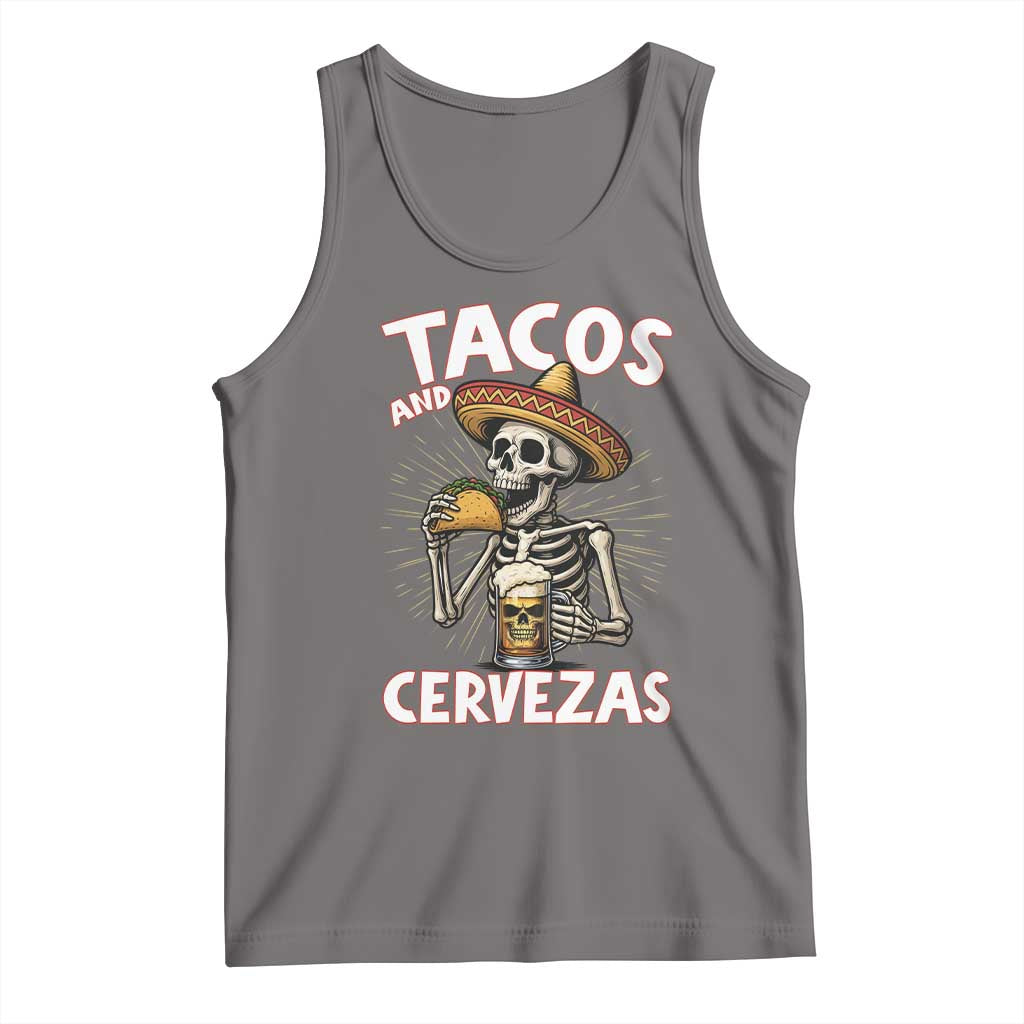 Tacos and Cervezas Tank Top Funny Skeleton Drinking Beer Lovers TS14 Deep Heather Print Your Wear