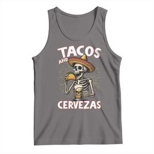 Tacos and Cervezas Tank Top Funny Skeleton Drinking Beer Lovers TS14 Deep Heather Print Your Wear