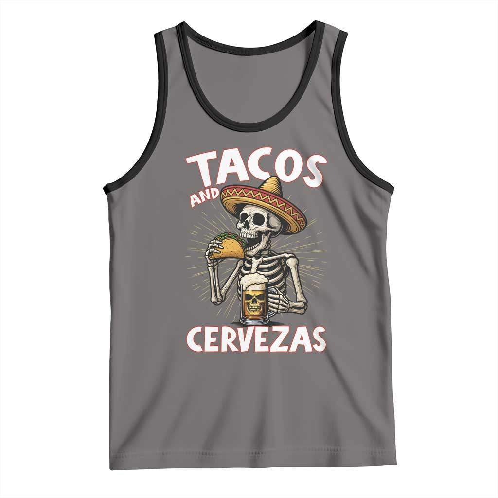 Tacos and Cervezas Tank Top Funny Skeleton Drinking Beer Lovers TS14 Deep Heather Black Print Your Wear
