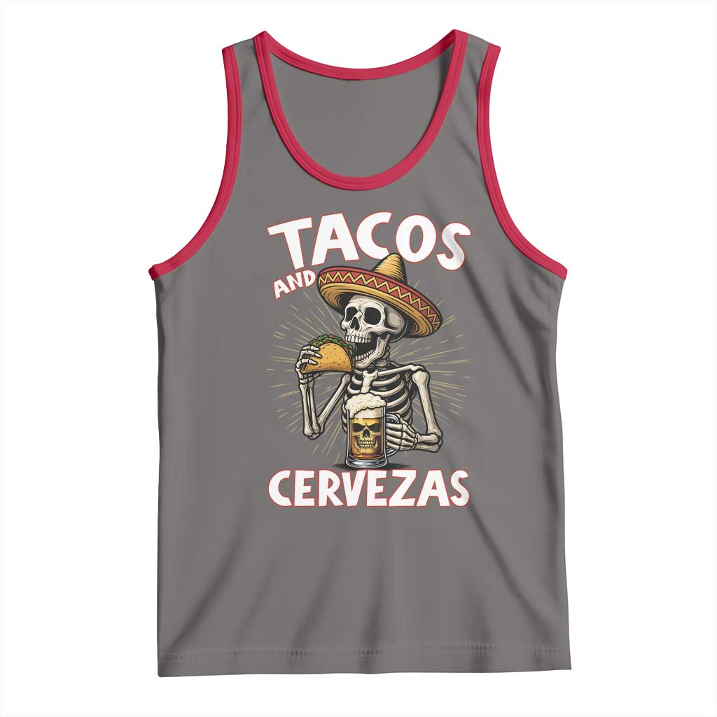 Tacos and Cervezas Tank Top Funny Skeleton Drinking Beer Lovers TS14 Deep Heather Red Print Your Wear