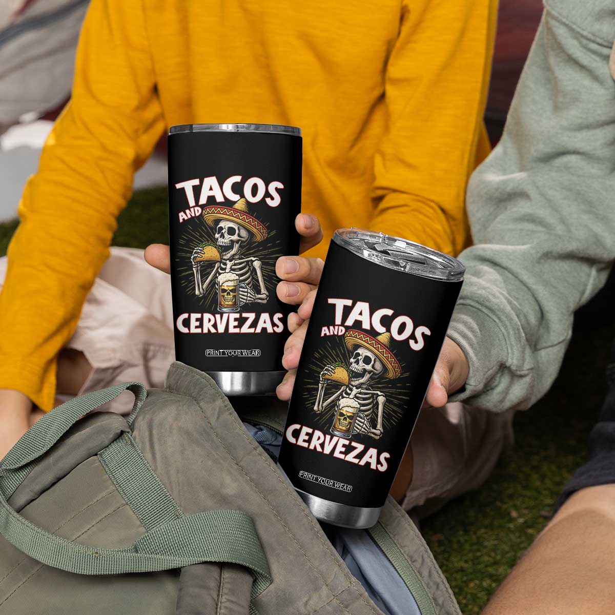 Tacos and Cervezas Tumbler Cup Funny Skeleton Drinking Beer Lovers TS14 Print Your Wear