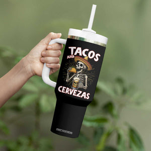 Tacos and Cervezas Tumbler With Handle Funny Skeleton Drinking Beer Lovers TS14 Print Your Wear