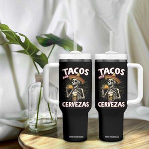 Tacos and Cervezas Tumbler With Handle Funny Skeleton Drinking Beer Lovers TS14 Print Your Wear