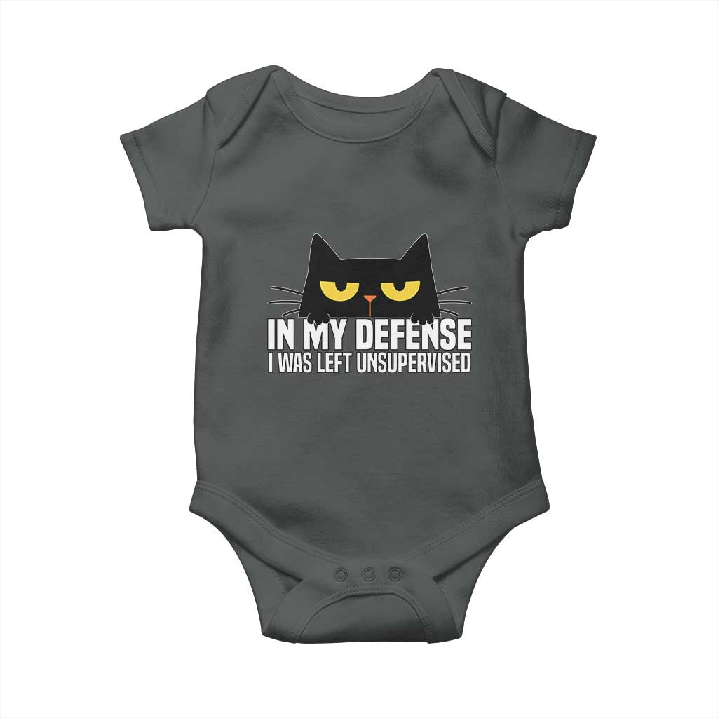 Sarcastic Black Cat Baby Onesie In My Defense I Was Left Unsupervised TS14 Dark Heather Print Your Wear