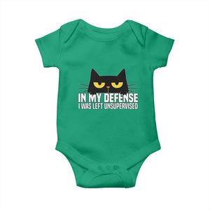 Sarcastic Black Cat Baby Onesie In My Defense I Was Left Unsupervised TS14 Irish Green Print Your Wear