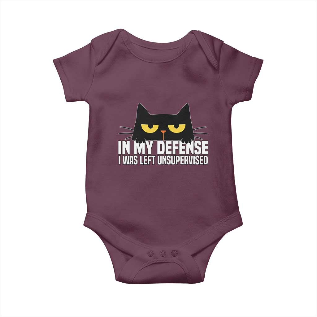 Sarcastic Black Cat Baby Onesie In My Defense I Was Left Unsupervised TS14 Maroon Print Your Wear