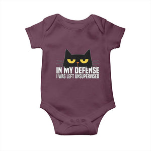 Sarcastic Black Cat Baby Onesie In My Defense I Was Left Unsupervised TS14 Maroon Print Your Wear