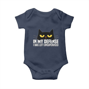 Sarcastic Black Cat Baby Onesie In My Defense I Was Left Unsupervised TS14 Navy Print Your Wear