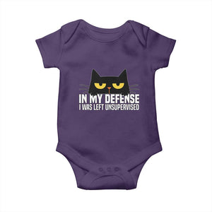 Sarcastic Black Cat Baby Onesie In My Defense I Was Left Unsupervised TS14 Purple Print Your Wear