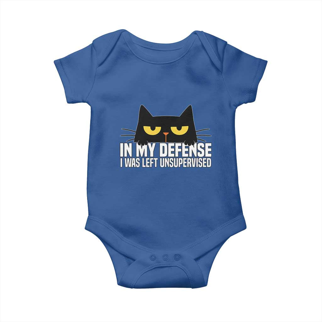 Sarcastic Black Cat Baby Onesie In My Defense I Was Left Unsupervised TS14 Royal Blue Print Your Wear