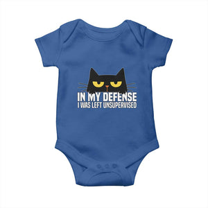 Sarcastic Black Cat Baby Onesie In My Defense I Was Left Unsupervised TS14 Royal Blue Print Your Wear