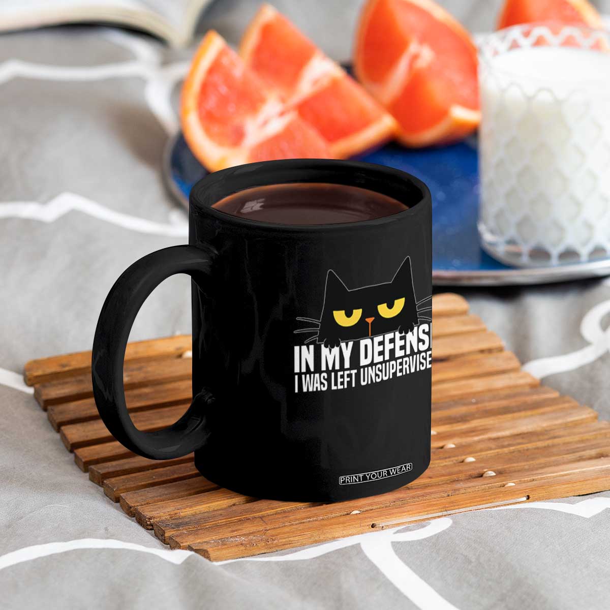 Sarcastic Black Cat Coffee Mug In My Defense I Was Left Unsupervised TS14 Print Your Wear