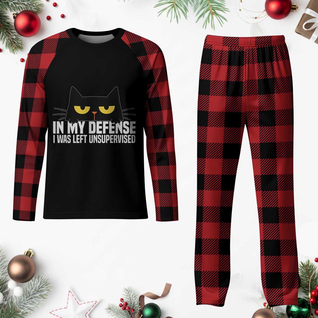 Sarcastic Black Cat Plaid Pajama Set In My Defense I Was Left Unsupervised TS14 Buffalo Plaid Print Your Wear