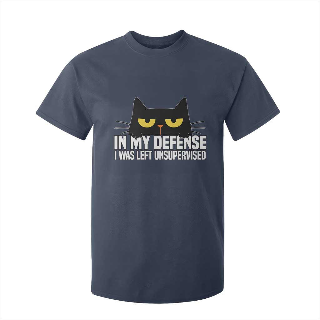 Sarcastic Black Cat T Shirt For Kid In My Defense I Was Left Unsupervised TS14 Navy Print Your Wear