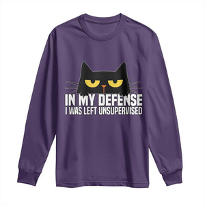 Sarcastic Black Cat Long Sleeve Shirt In My Defense I Was Left Unsupervised TS14 Purple Print Your Wear