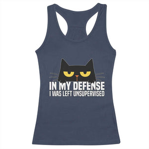 Sarcastic Black Cat Racerback Tank Top In My Defense I Was Left Unsupervised TS14 Navy Print Your Wear