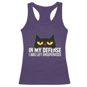 Sarcastic Black Cat Racerback Tank Top In My Defense I Was Left Unsupervised TS14 Purple Print Your Wear