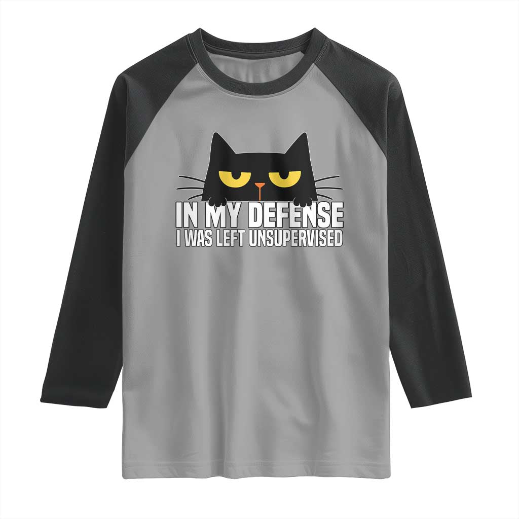 Sarcastic Black Cat Raglan Shirt In My Defense I Was Left Unsupervised TS14 Sport Gray Black Print Your Wear