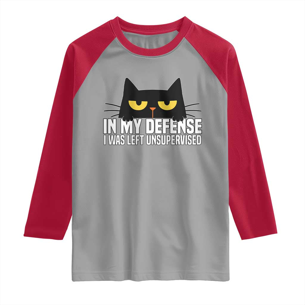 Sarcastic Black Cat Raglan Shirt In My Defense I Was Left Unsupervised TS14 Sport Gray Red Print Your Wear
