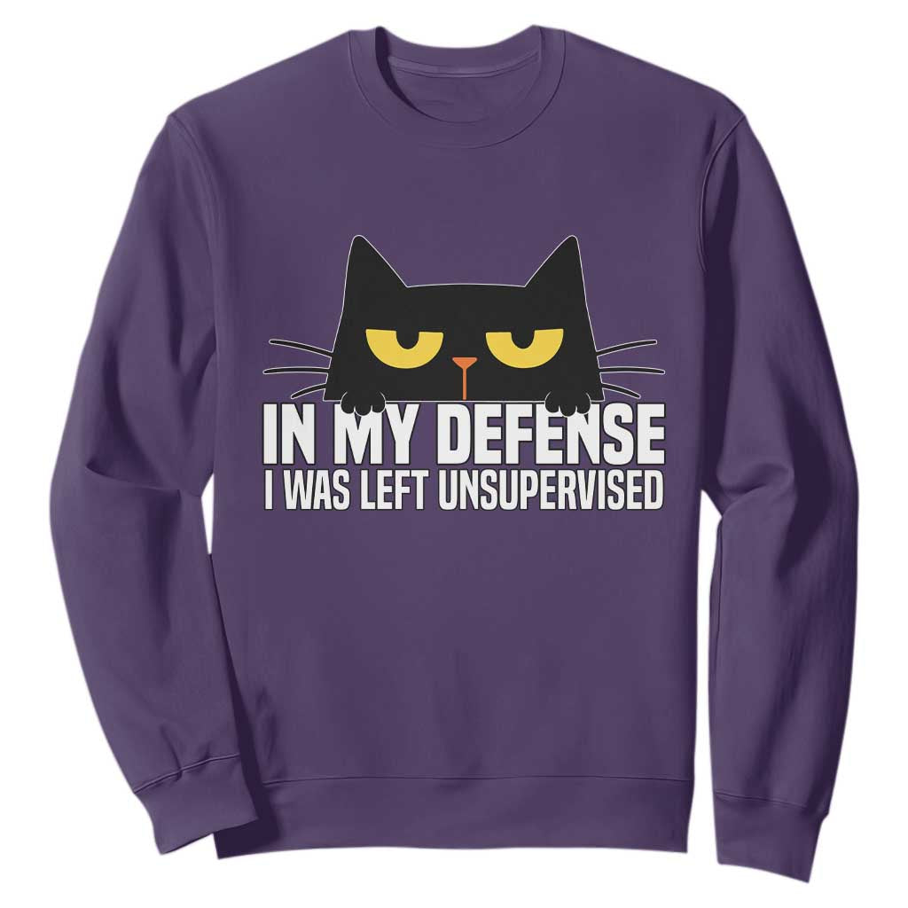 Sarcastic Black Cat Sweatshirt In My Defense I Was Left Unsupervised TS14 Purple Print Your Wear