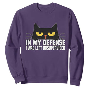 Sarcastic Black Cat Sweatshirt In My Defense I Was Left Unsupervised TS14 Purple Print Your Wear