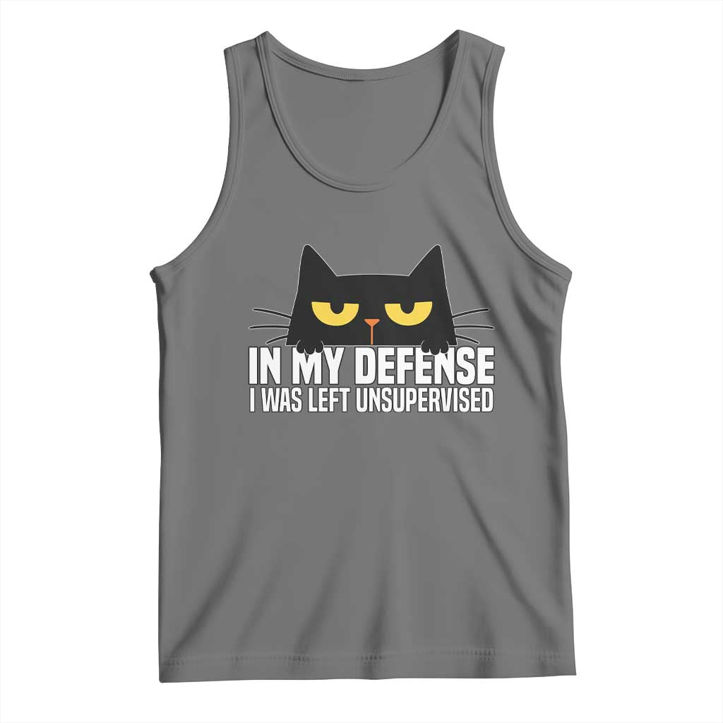 Sarcastic Black Cat Tank Top In My Defense I Was Left Unsupervised TS14 Black Heather Print Your Wear
