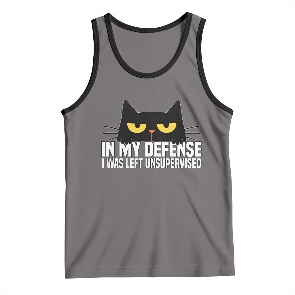 Sarcastic Black Cat Tank Top In My Defense I Was Left Unsupervised TS14 Deep Heather Black Print Your Wear