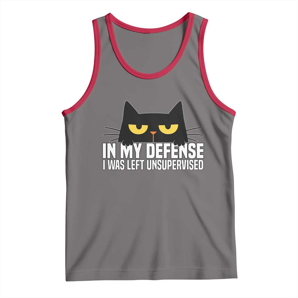 Sarcastic Black Cat Tank Top In My Defense I Was Left Unsupervised TS14 Deep Heather Red Print Your Wear