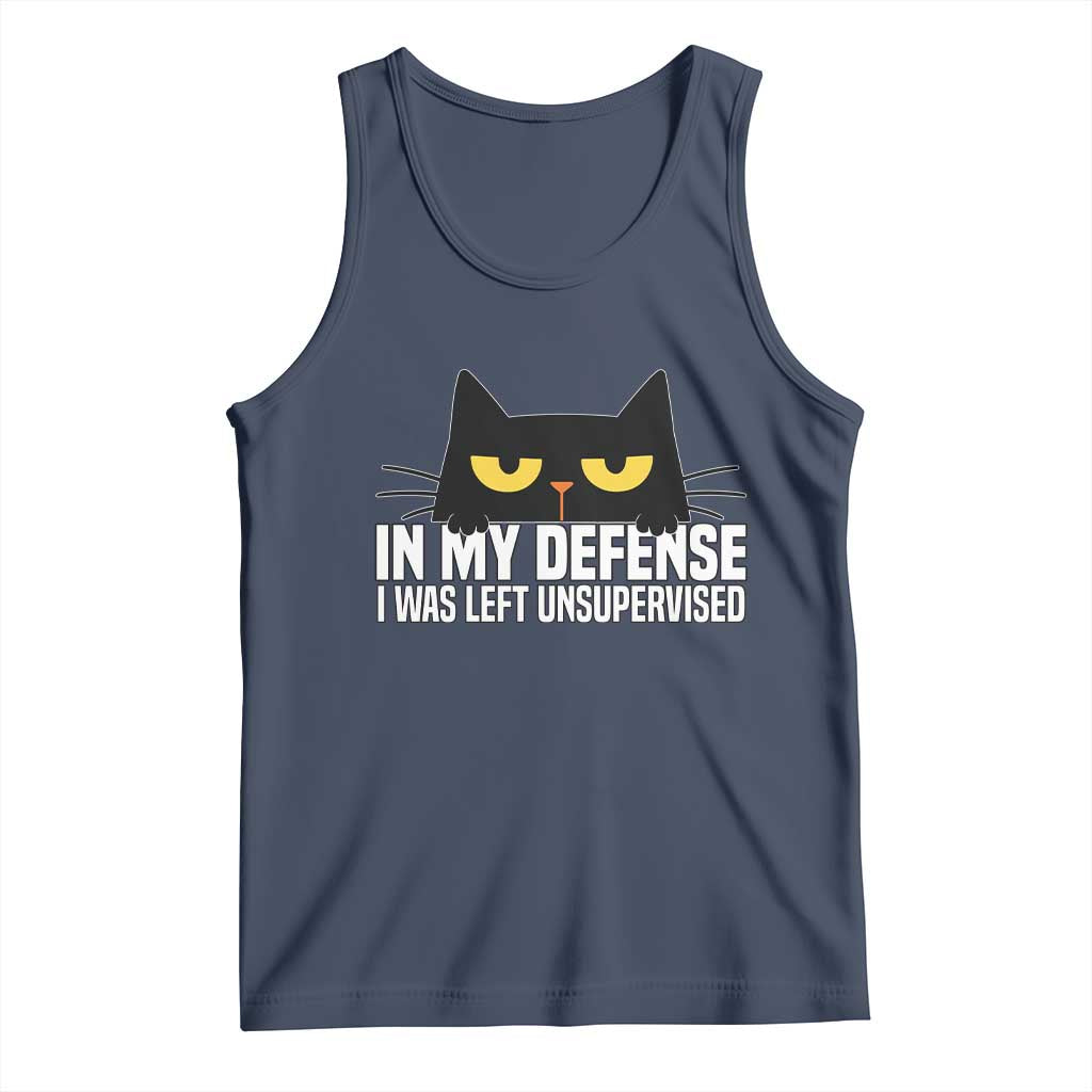 Sarcastic Black Cat Tank Top In My Defense I Was Left Unsupervised TS14 Navy Print Your Wear