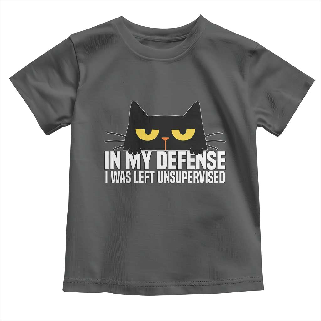 Sarcastic Black Cat Toddler T Shirt In My Defense I Was Left Unsupervised TS14 Dark Heather Print Your Wear